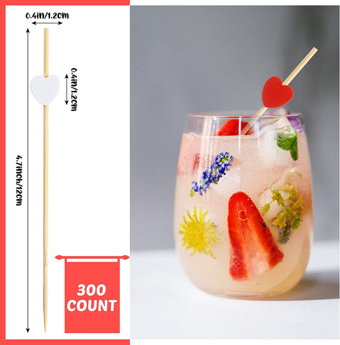 300 Counts Toothpicks for Appetizers Bamboo Cocktail Picks Heart Shaped Food Picks Red Pink White Cocktail Skewers 4.7 Inch Long Fruit Skewers Barbecue Skewers for Home Restaurant Buffet Party