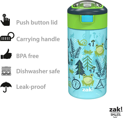 Zak Designs Genesis Non BPA Plastic 18 oz Kids Water Bottle 2 Pieces set Leak-Proof Design is Perfect for Outdoor Sports with Interchangeable Lid and Built-In Carry Handle, Campout