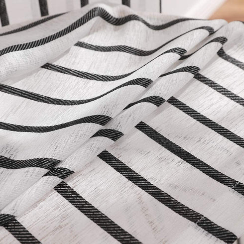 MIULEE Bedroom White Sheer Curtains Striped Linen Textured Window Treatment Drapes Grommet Top for Living Room, W52 x L63 Black Stripe 2 Panels