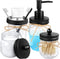 4pcs Rustic Mason Jar Bathroom Accessories Set- Liquid Soap Pump Dispenser and 2 Small Apothecary Storage Glass Jars&Toothbrush Stand Holder for Bathroom, Farmhouse Home Decor, Kitchen Sink (Black)