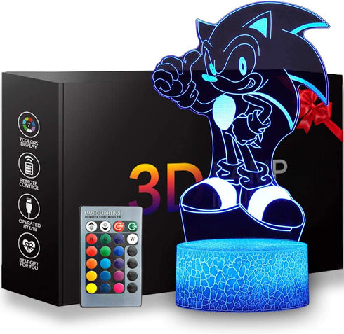 3D Sonic The Hedgehog Night Light, Table Lamp with Remote Control Kids Bedroom Decoration, Creative Lighting for Kids and The Hedgehog Fans