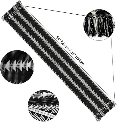 KERIQI Farmhouse Black and White Table Runner, Woven Table Runner with Tassels Fringe Table Linens Wedding Bridal Party Home D©cor Table Decorations