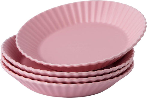 Bruntmor Set of 4 Elegant Matte 8" Round Ceramic Restaurant Serving Inner Fluted Dessert Salad Plates, Pink