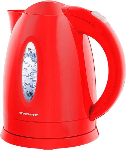 Ovente Electric Kettle 1.7 Liter Hot Water Boiler LED Light, 1100 Watt BPA-Free Portable Tea Maker Fast Heating Element with Auto Shut-Off and Boil Dry Protection, Brew Coffee & Beverage, Red KP72R
