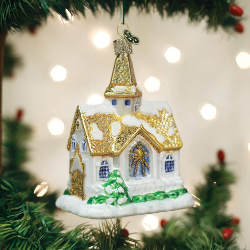 Old World Christmas Church Collection Glass Blown Ornaments for Christmas Tree Golden Cathedral