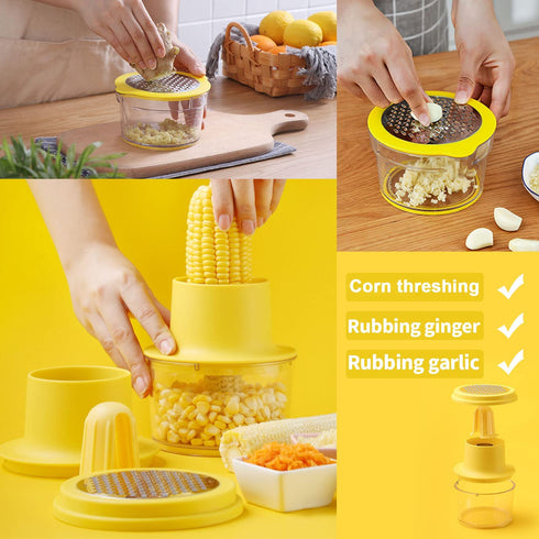 OLEKURT Cob Corn Stripper - Corn Peeler 4 in 1 Stainless Steel Corn Cob Stripper Tool, Corn Cutter with Bowl, For Ginger Grater/Carrot Planer/Potato Planer, Seamless, No Splatters, More Solid