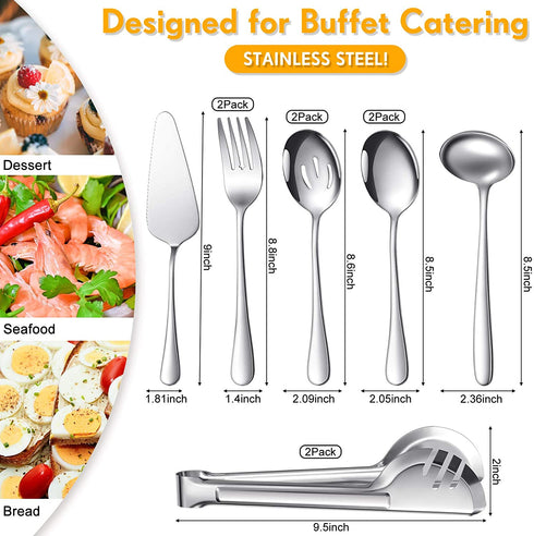 Serving Utensils Include Large Serving Spoons Slotted Serving Spoons Serving Forks Serving Tongs Soup Ladle and Pie Server Buffet Catering Serving Utensils for Dishwasher Safe (Silver, 10)