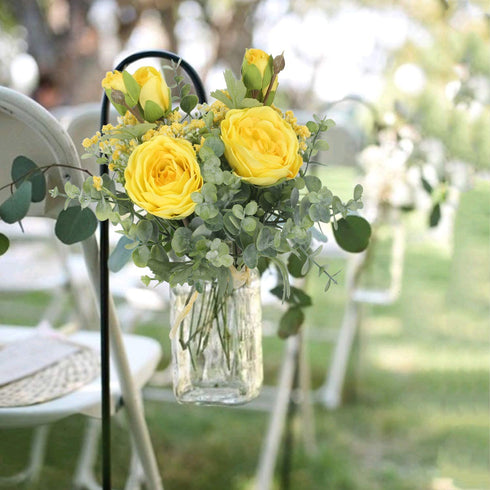 HUAESIN Fake Flowers 2 Pcs Artificial Rose Baby Breath Flowers Bouquet Yellow Plastic Eucalyptus Leaves for Wedding Bouquets Hotel Office Home Art Hall Garden Table Centerpieces Decor
