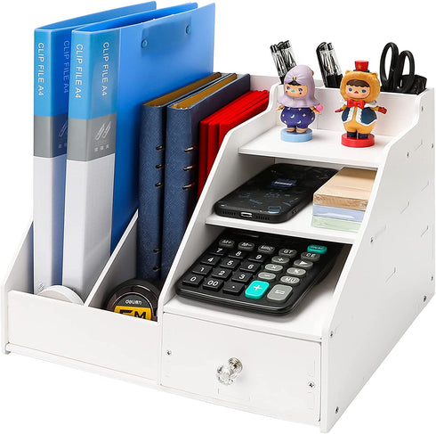 Insdawn Desk Organizers Office Organization File Paper Organizer and Storage for Desktop Magazine File Mail Folder Holder Letter Tray DIY with Drawer