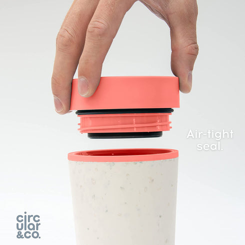 Circular & Co. Travel Mug (16oz) - The World's First Reusable Mug Made from Recycled Coffee Cups, 100% Leak-Proof, Sustainable & Insulated, Sunset Coral