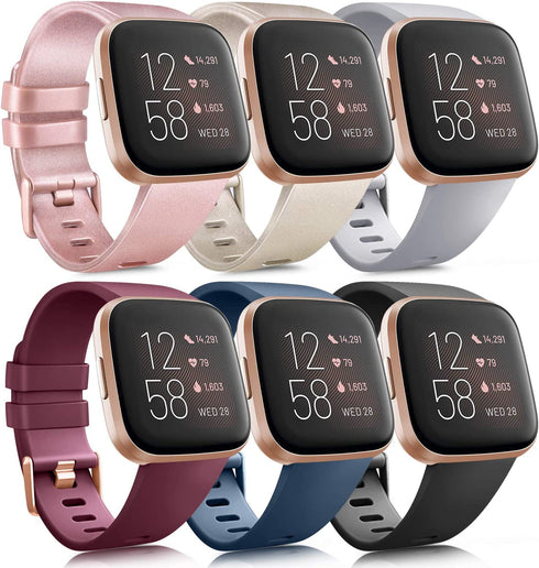6 Pack Sport Bands Compatible with Fitbit Versa 2 / Fitbit Versa / Versa Lite / Versa SE, Classic Soft Silicone Replacement Wristbands for Fitbit Versa Smart Watch Women Men (6 Pack A, Large)