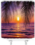 YSATNSFT Ocean Sunset Shower Curtain Tropical Beach Ocean Palm Tree Leaf Sunrise Sunset Theme Orange Sky Sea Water Wave Nature Scenery Fabric Bathroom Decor Set with Hooks(70" WX70 H)