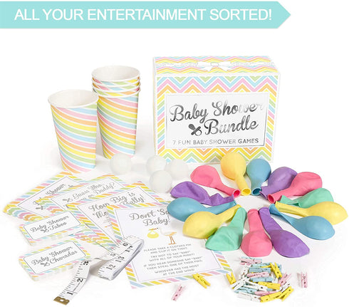 Baby Shower Bundle - 7 Fun Baby Shower Games (gender neutral party games pack for 1-20 guests - unisex/girls/boys)
