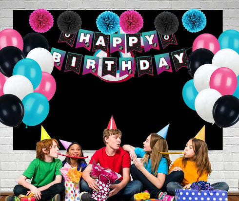 TIK TOK Birthday Party Decorations Kit,TIK TOK Party Supplies,Music Party. Included Happy Birthday Banner, Foil balloons,Latex Balloons and paper tissue pom poms for Boys Girls