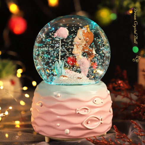 BREIS Snow Globes,Mermaid Snowglobes with Musical,LED Lights, Gifts for Girls,Birthday Christmas Festival Gift for 5-12 Year Old Girls (Pink)