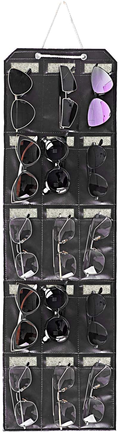 ESINGMILL Eyeglass Sunglasses Organizer Hanging Wall - Glasses Holder Storage Display Pocket Mount Hanger on Wall or Door, 9/15/25 Slots