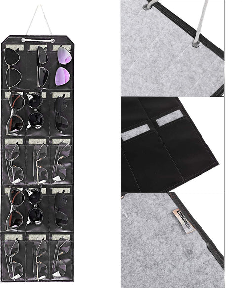 ESINGMILL Eyeglass Sunglasses Organizer Hanging Wall - Glasses Holder Storage Display Pocket Mount Hanger on Wall or Door, 9/15/25 Slots