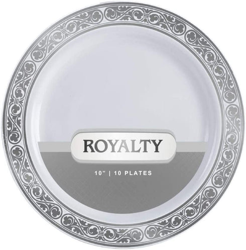 Wedding Venue Shop Plastic Dinner Plates - 10€³ | White/Silver | Pack of 10