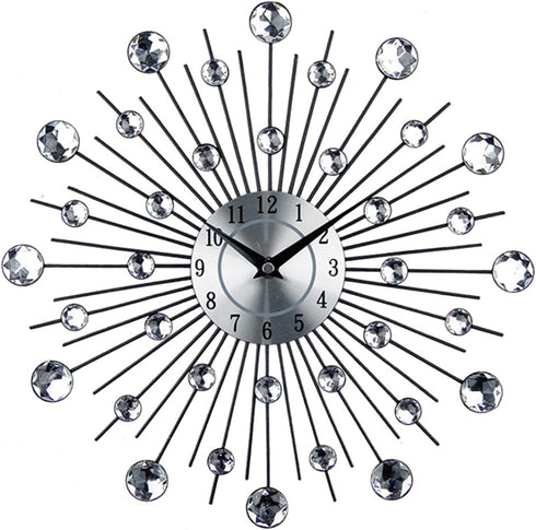 Timelike 3D Crystal Wall Clock - Celebration Decorative Metal Wall Clock, Sparkling Bling Diamond-Studded Silver Wall Clock Wall Decor for Kitchen, Living, Room Bedroom