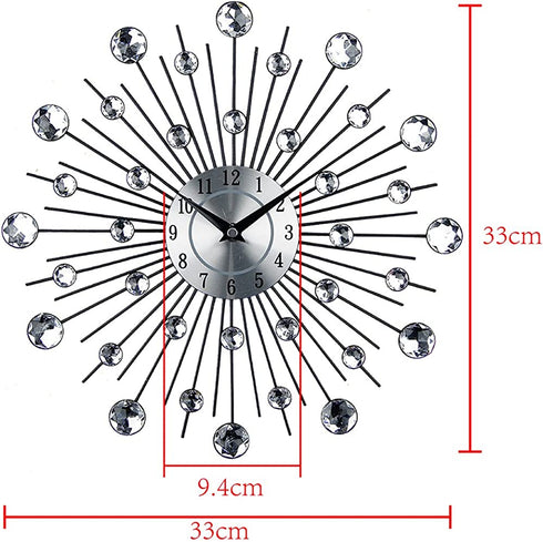 Timelike 3D Crystal Wall Clock - Celebration Decorative Metal Wall Clock, Sparkling Bling Diamond-Studded Silver Wall Clock Wall Decor for Kitchen, Living, Room Bedroom