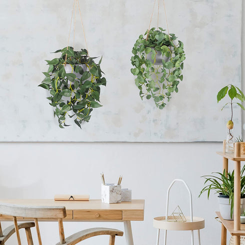 Cocoboo 2 Pack Artificial Hanging Plants Decor,Fake Hanging Plants with Potted Greenery Vine for Wall Indoor Outdoor Decoration