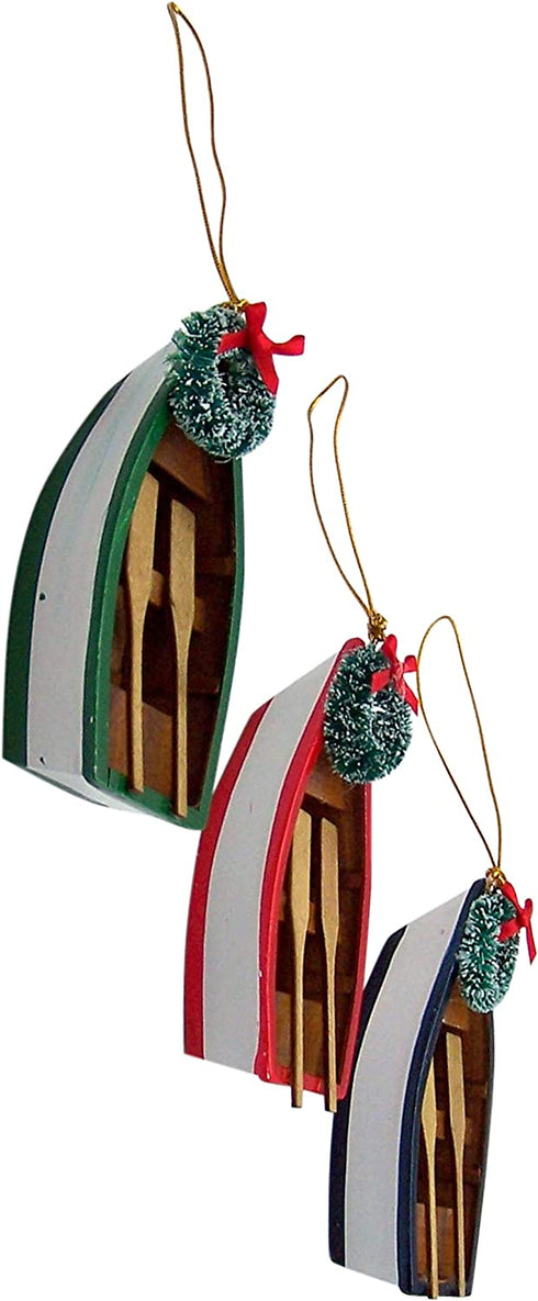 Row Boat Christmas Ornament, Nautical Keepsake, 4 Inches, Set of 3