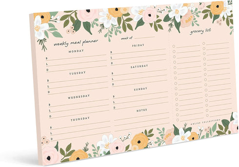 Bliss Collections Weekly Meal Planner, Blossom, Magnetic Family Meal Calendar and Notepad for your Fridge for Meal Prep, Grocery Lists, Notes, Tasks, To-Do List and Organization, 6"x9" (50 Sheets)