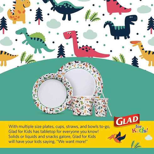 Glad for Kids Dinosaur Paper Plates, 20 Count - 6 Pack | Small Round Paper Plates With Cute Dinosaur Design for Kids | Heavy Duty Disposable Soak Proof Microwavable Paper Plates for All Occasions, 7 I