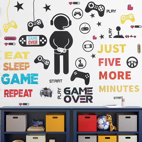 Gamer Room Decor Gaming Wall Decals Sticker Gamer Decals Boys Room Decals Video Game Decor Eat Sleep Game Wall Decal for Gamer Bedroom Playroom Decorations (Chic Style)