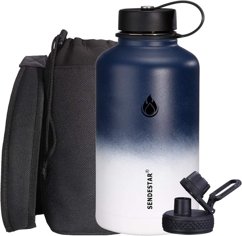 SENDESTAR Stainless Steel Water Bottle, 2 or 3 Lids(32 oz,40 oz,64oz), Double Wall Vacuum Insulated Leak Proof, Wide Mouth Water bottle with Straw Lid, Spout Lid, Keep Liquids Hot or Cold