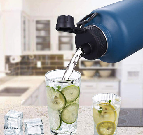 SENDESTAR Stainless Steel Water Bottle, 2 or 3 Lids(32 oz,40 oz,64oz), Double Wall Vacuum Insulated Leak Proof, Wide Mouth Water bottle with Straw Lid, Spout Lid, Keep Liquids Hot or Cold