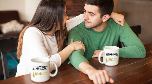 Boyfriend/Fiance - Girlfriend/Fiancee - 11oz White Ceramic Coffee Mug Couples Sets - Funny His & Her Gifts - Bridal Shower or Bachelorette Party Gift - Wedding or Engagement Ideas