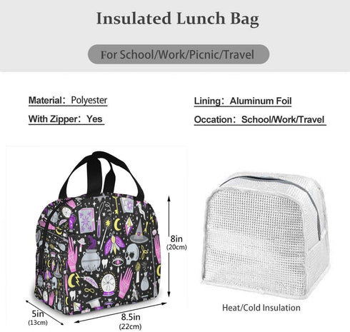 Alchemy Magic Witch Witchcraft Lunch Bag For Women Girls Kids Insulated Picnic Pouch Thermal Cooler Tote Bento Large Meal Prep Cute Bag Big Leakproof Soft Bags For Lunch Box, Camping, Travel, Fishing