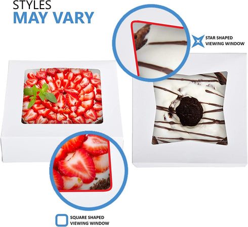 9 x 9 x 2.5 Inch White Pie Box with Viewing Window (15 Count)-Medium Bakery Box - Auto Pop Cake Box Design - Pie Box with Viewing Window for Strawberries, Smash Hearts, Pastry,Treats-Stock Your Home