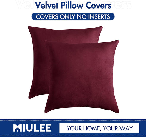 MIULEE Pack of 2 Velvet Pillow Covers Decorative Square Pillowcase Soft Solid Wine Red Cushion Case for Decor Sofa Bedroom Car 22 x 22 Inch 55 x 55 cm