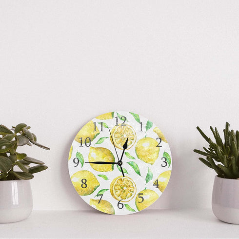 ATEDEANEI Silent Decorative Wall Clock Lemon Wooden 10 Inch Wall Decor Arabic Numerals for Bedroom Living Room Kitchen Bathroom