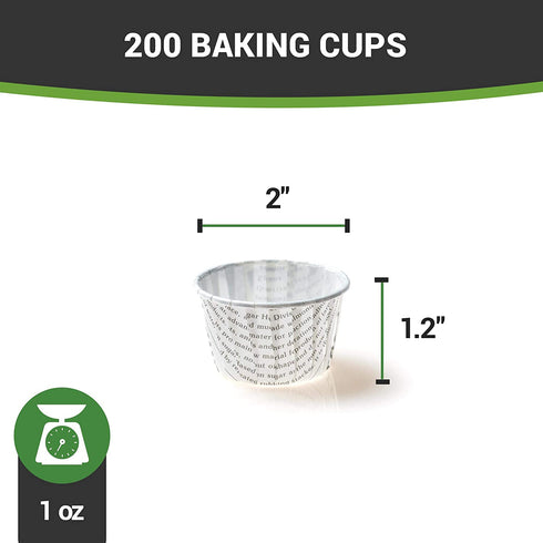 Panificio Premium 1-oz Baking Cups: Small-Pleated Ridge Cups Perfect for Muffins, Cupcakes or Mini Snacks - Black and White Press Print Design - Disposable and Recyclable - 200-CT - Restaurantware