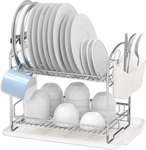 Simple Houseware 2-Tier Dish Rack with Drainboard, Chrome
