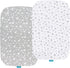 Bassinet Sheets Compatible with Mika Micky Bedside Sleeper, (2 Pack), 100% Jersey Knit Cotton Fitted Sheets, Grey Hearts and White Stars Print for Baby