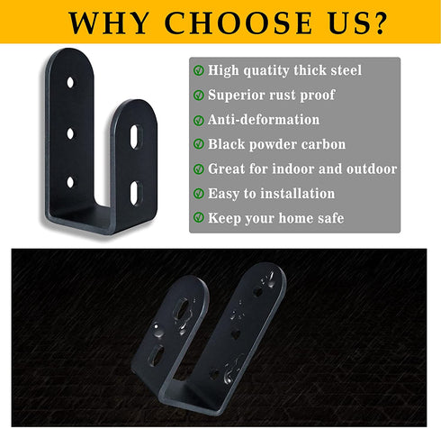 bamandan 2x4 Black Upgrade Security Door Barricade Brackets,Drop Open Bar Holder U Bracket for 2 by 4 Lumber,Apply to Door Reinforcement,Door Jammer,Tool Hanger,Shed,Garage,Gate(2 pcs)
