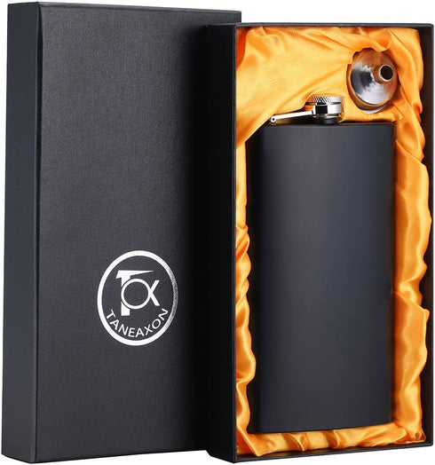 TOX TANEAXON 12 oz Matte Black Pocket Liquor Whiskey Hip Flask with Funnel and Premium Box - Stainless Steel and Leak Proof