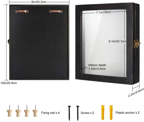 TJ.MOREE Shadow Box for Flowers 8 x 10 Shadowbox Display Case Picture Frame with Glass Window Door Wedding Bouquet Memorabilia Medals Military Photos Memory Box for Keepsakes - Rustic Black