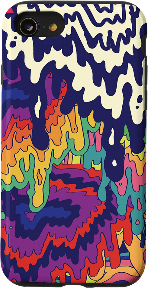 iPhone SE (2020) / 7 / 8 Trippy Paint Drip Doodle Blue Red Purple Rainbow AEQ068 Case