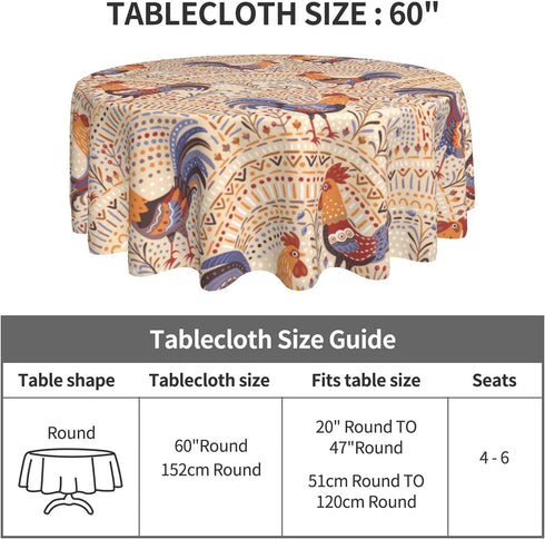 Cute Roosters Tablecloth Round Washable French Country Table Cover for Kitchen Dining Picnic Party Indoor Outdoor Table Mats 60 inch