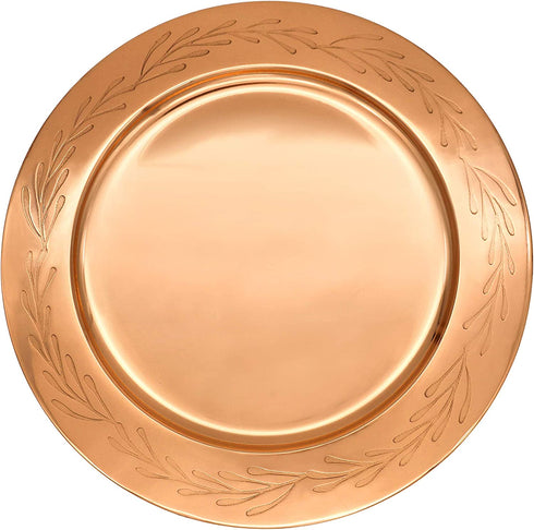 Alchemade Copper Charger Plate With Etched Floral Bontanical Design - 13" Single Charger Plate Serving Tray Platter For Thanksgiving, Christmas, Holidays, Weddings, Parties, Events Or Home D©cor