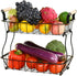 2 Tier Fruit Basket for Kitchen - Countertop Fruits Vegetable Bowl Detachable Metal Rectangular Wire Basket Stand Holder for Fruits Veggies Bread Snacks Organizer Storage