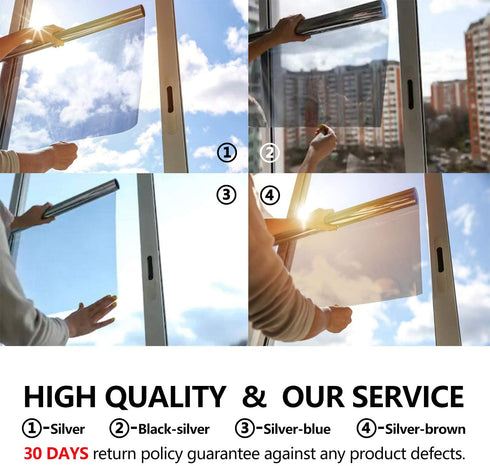 One Way Mirror Window Film?Black-Silver 35.4In x 6.56Ft?, WochiTV Daytime Privacy Window Tint for Home, UV Light Blocking Reflective Heat Control Glass Solar Film Non Adhesive Removable Static Cling