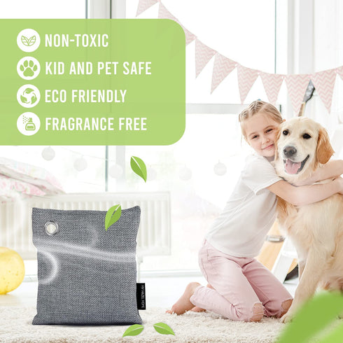 Bamboo Charcoal Air Purifying Bag 4 Pack 200g - Activated Charcoal Bags Odor Absorber and Eliminator - Natural Fresh Home Deodorizer and Air Purifier - Moisture Absorber - Activated Bamboo Freshener for Closet and Pet