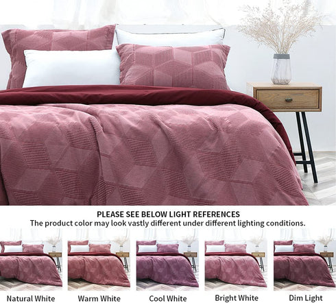 Heather Touch Waffle Duvet Cover Set Queen Size for Spring 3pcs Warm Textured Geometric Cotton Blend Comforter Cover Decorative Soft Bedding Set 90x90inches