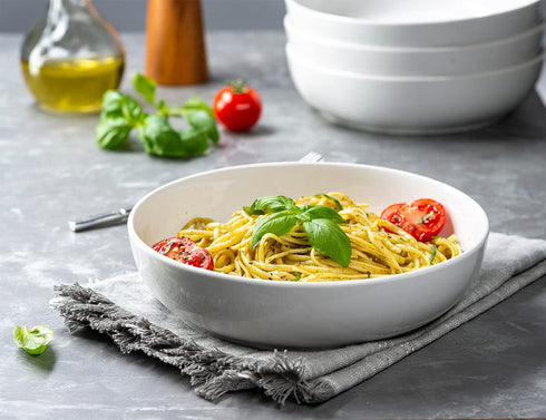 Kook Ceramic Pasta Bowl Set, For Soups and Salads, Serving Bowls, Large Capacity, Microwave & Dishwasher Safe, Set of 4, 40 oz